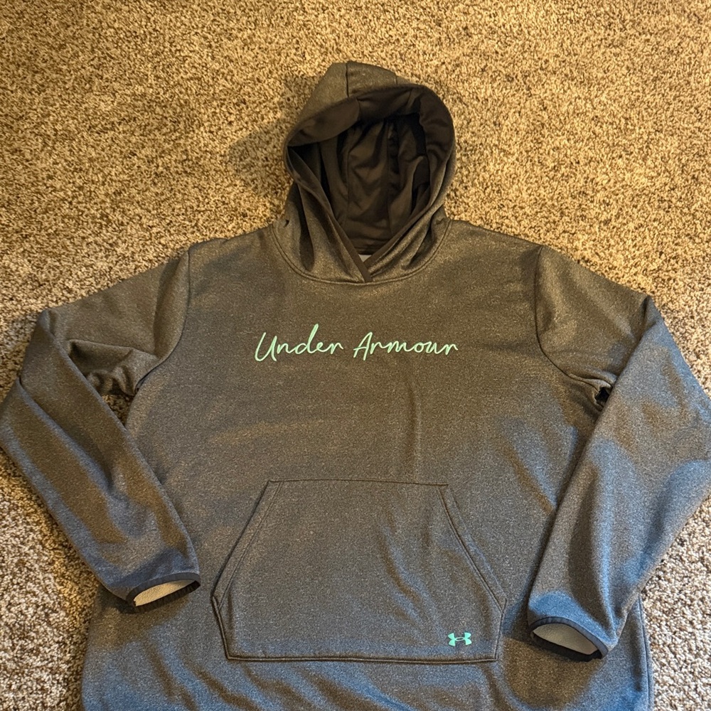 Under Armour Charcoal Hoodie with Teal Logo